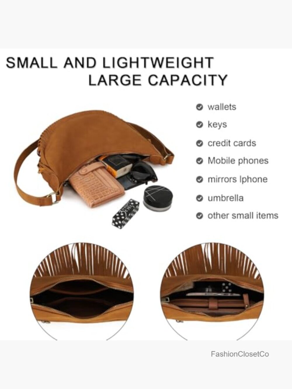 Fringe Crescent Crossbody Hobo Purse Vegan Suede Fits iPad Mini Kindle - Picture 5 of 7